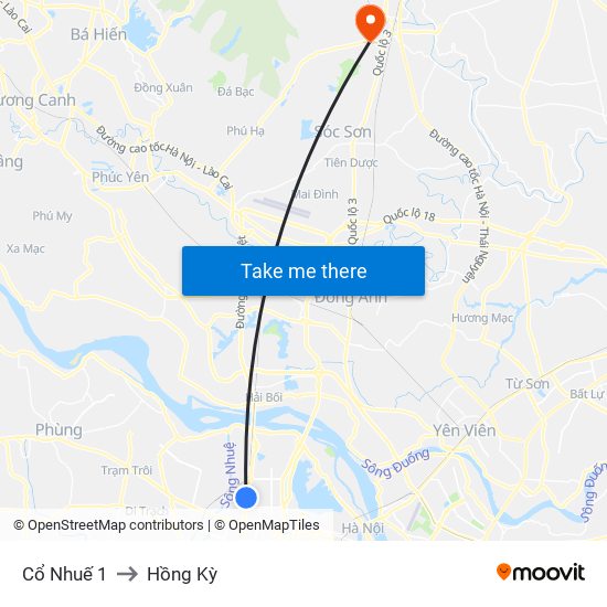 Cổ Nhuế 1 to Hồng Kỳ map