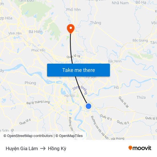 Huyện Gia Lâm to Hồng Kỳ map