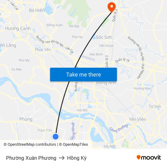 Phường Xuân Phương to Hồng Kỳ map