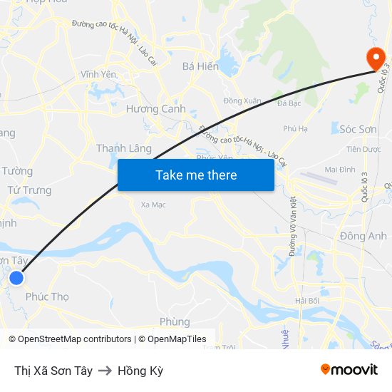 Thị Xã Sơn Tây to Hồng Kỳ map