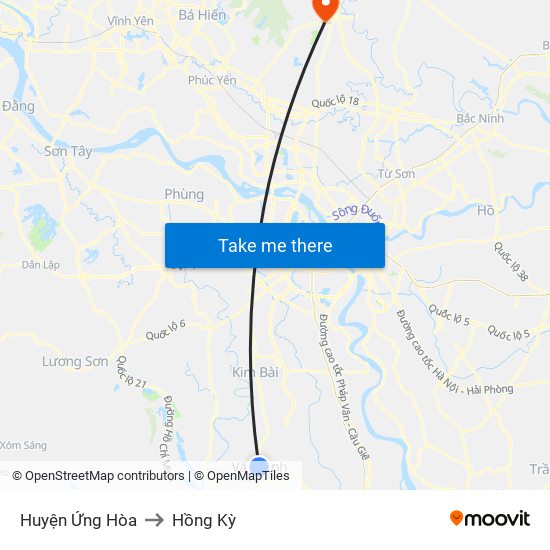 Huyện Ứng Hòa to Hồng Kỳ map