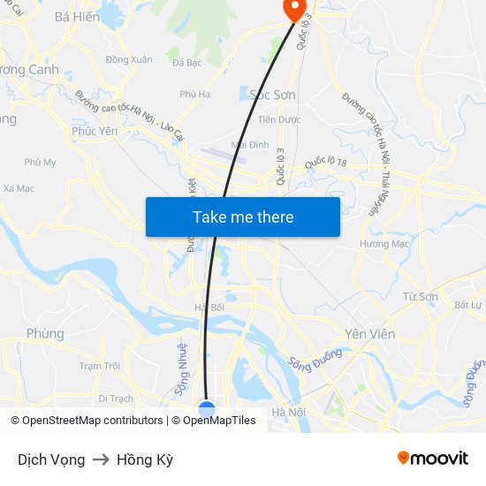 Dịch Vọng to Hồng Kỳ map