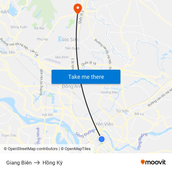 Giang Biên to Hồng Kỳ map