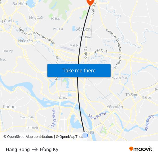 Hàng Bông to Hồng Kỳ map