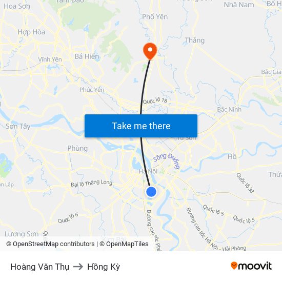 Hoàng Văn Thụ to Hồng Kỳ map