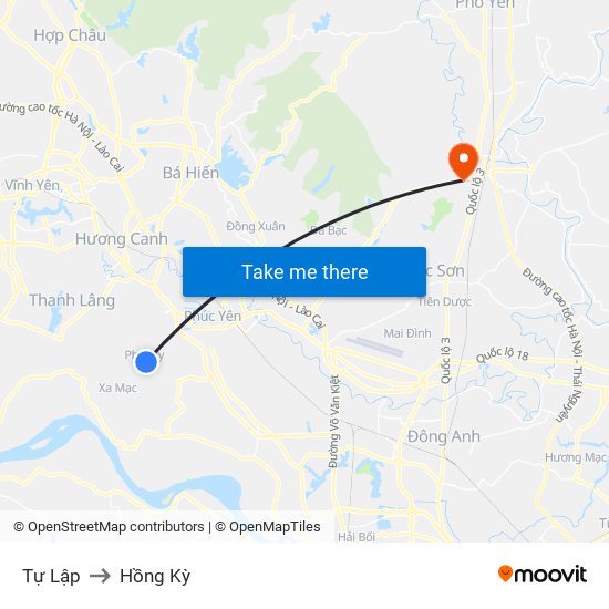 Tự Lập to Hồng Kỳ map