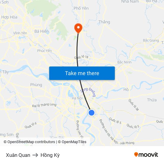 Xuân Quan to Hồng Kỳ map