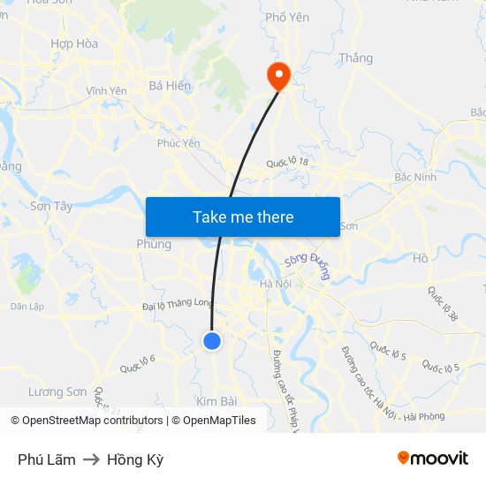 Phú Lãm to Hồng Kỳ map