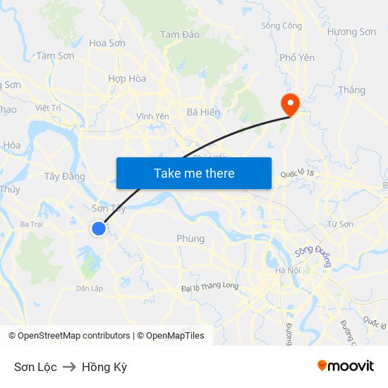 Sơn Lộc to Hồng Kỳ map