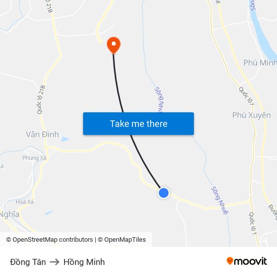 Đồng Tân to Hồng Minh map