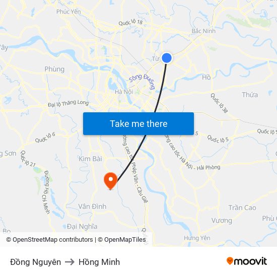 Đồng Nguyên to Hồng Minh map