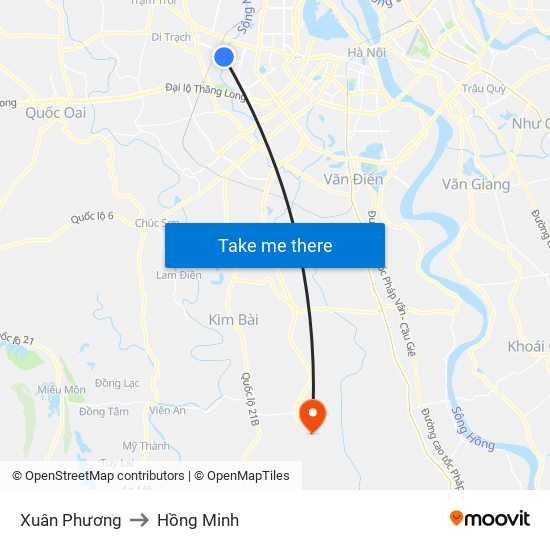 Xuân Phương to Hồng Minh map