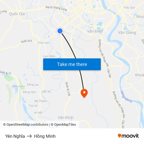 Yên Nghĩa to Hồng Minh map