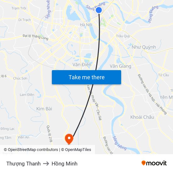 Thượng Thanh to Hồng Minh map