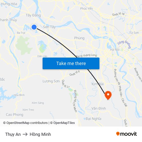 Thụy An to Hồng Minh map