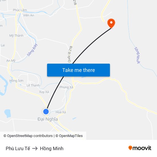 Phù Lưu Tế to Hồng Minh map