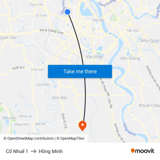 Cổ Nhuế 1 to Hồng Minh map