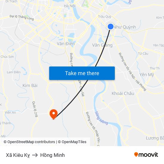 Xã Kiêu Kỵ to Hồng Minh map