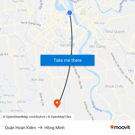 Quận Hoàn Kiếm to Hồng Minh map