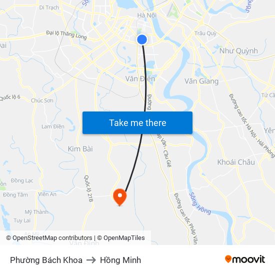 Phường Bách Khoa to Hồng Minh map