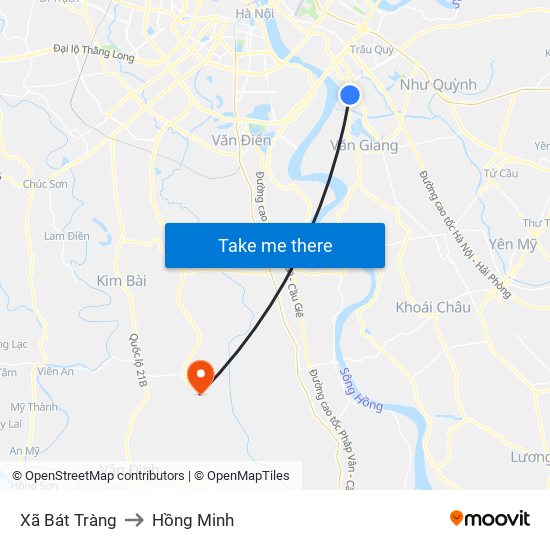 Xã Bát Tràng to Hồng Minh map