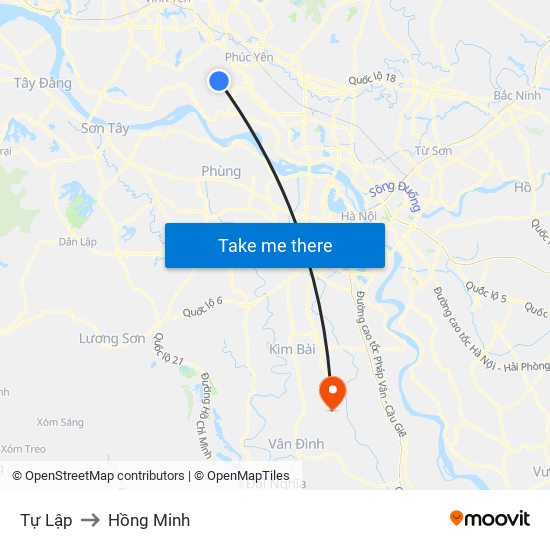 Tự Lập to Hồng Minh map