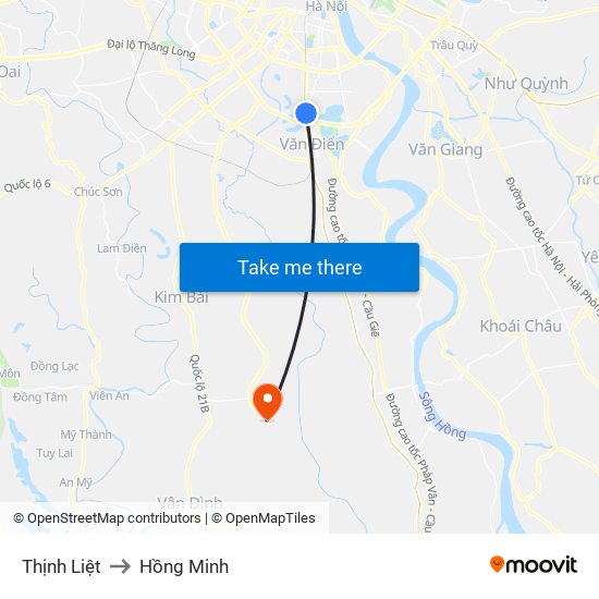 Thịnh Liệt to Hồng Minh map