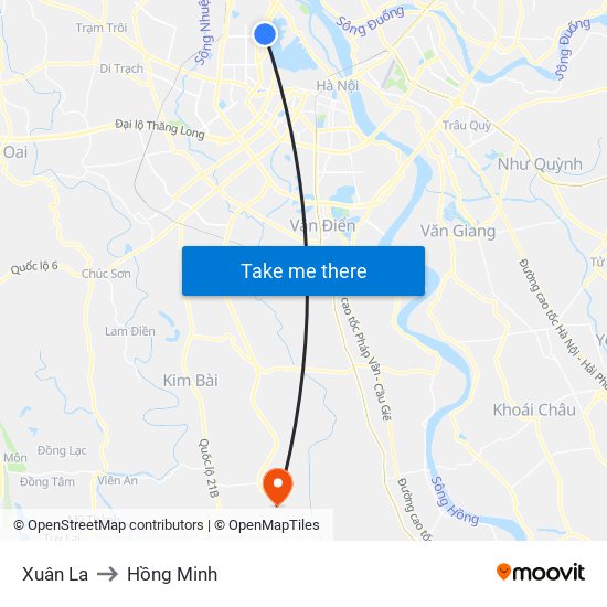 Xuân La to Hồng Minh map