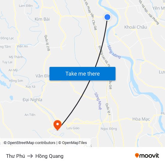 Thư Phú to Hồng Quang map