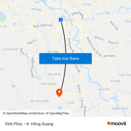 Vĩnh Phúc to Hồng Quang map