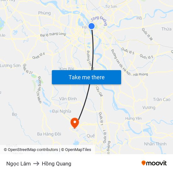 Ngọc Lâm to Hồng Quang map