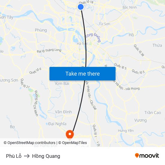 Phù Lỗ to Hồng Quang map