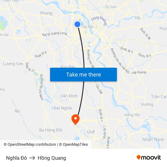 Nghĩa Đô to Hồng Quang map