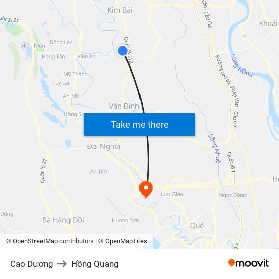Cao Dương to Hồng Quang map