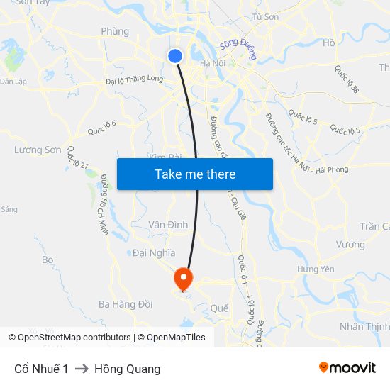 Cổ Nhuế 1 to Hồng Quang map