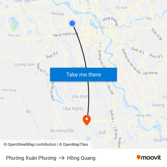 Phường Xuân Phương to Hồng Quang map