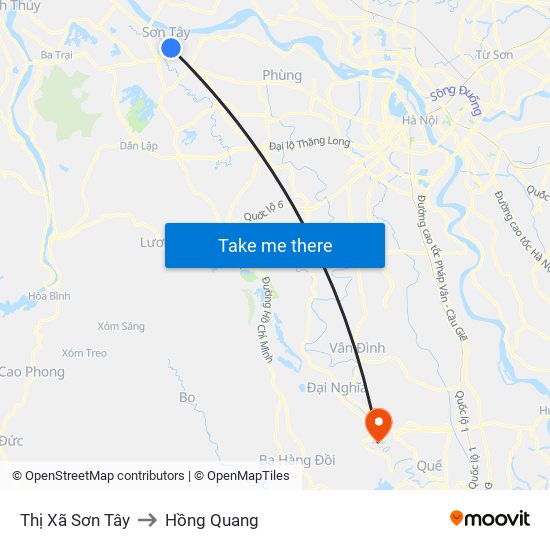 Thị Xã Sơn Tây to Hồng Quang map