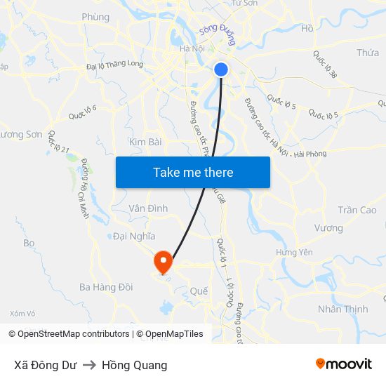 Xã Đông Dư to Hồng Quang map