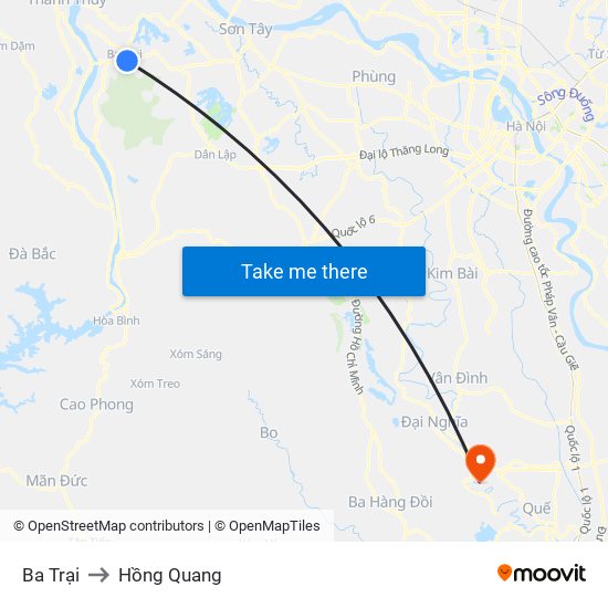 Ba Trại to Hồng Quang map