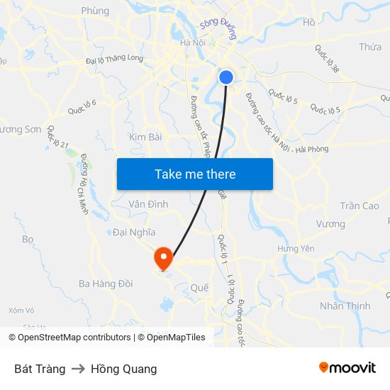 Bát Tràng to Hồng Quang map