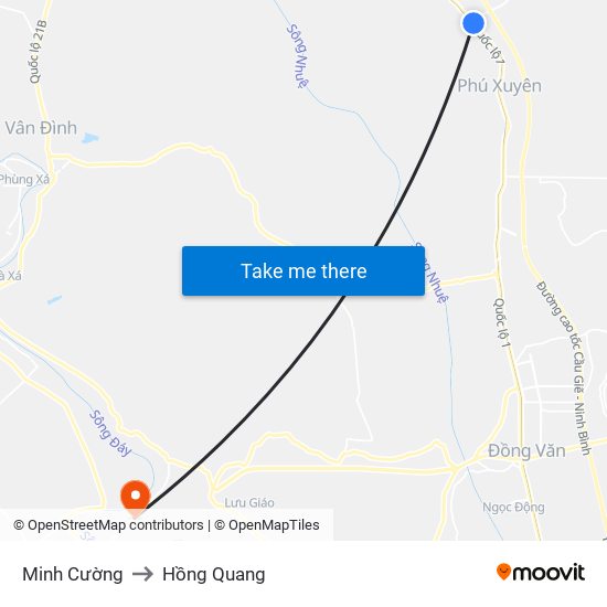 Minh Cường to Hồng Quang map