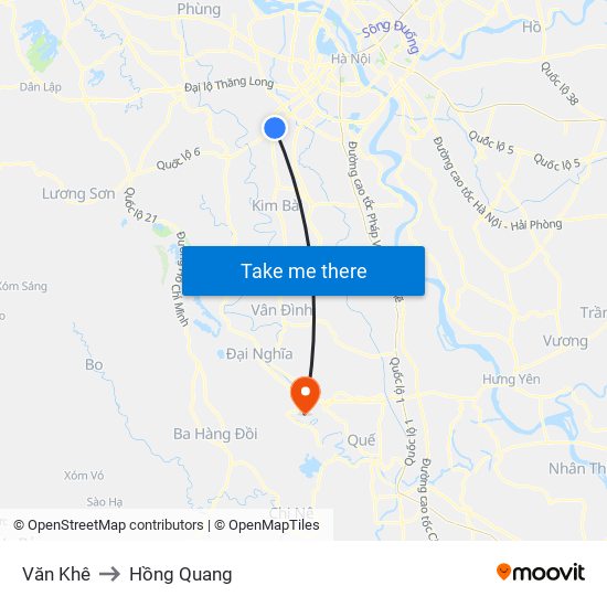 Văn Khê to Hồng Quang map