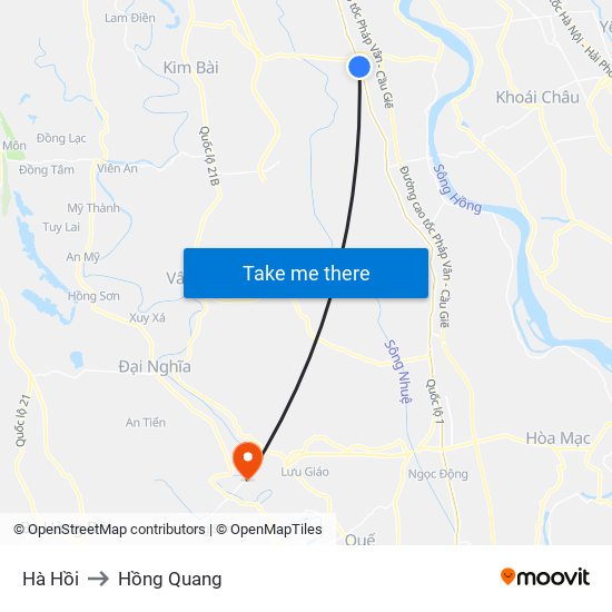 Hà Hồi to Hồng Quang map