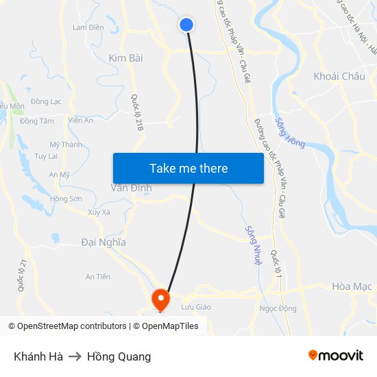 Khánh Hà to Hồng Quang map