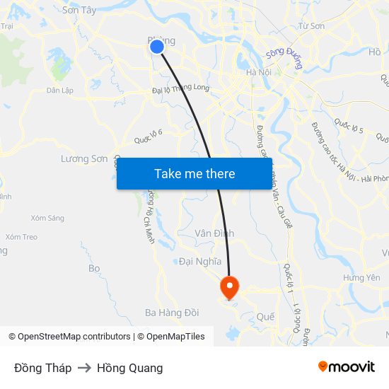 Đồng Tháp to Hồng Quang map