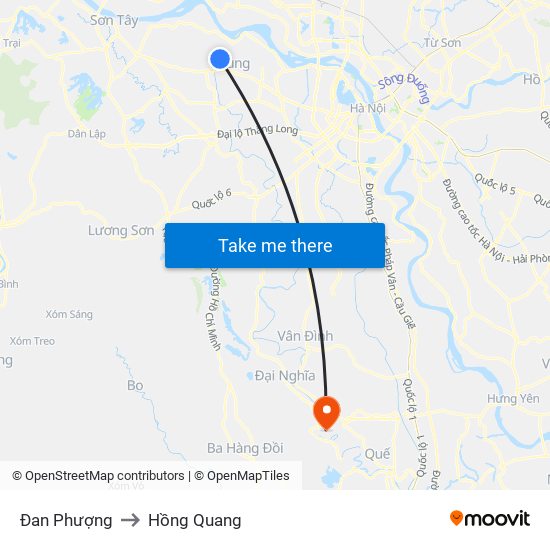 Đan Phượng to Hồng Quang map