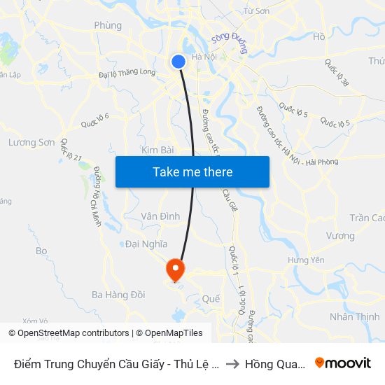 Điểm Trung Chuyển Cầu Giấy - Thủ Lệ 02 to Hồng Quang map
