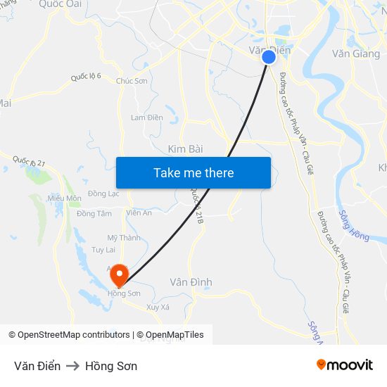 Văn Điển to Hồng Sơn map