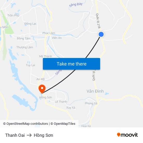 Thanh Oai to Hồng Sơn map