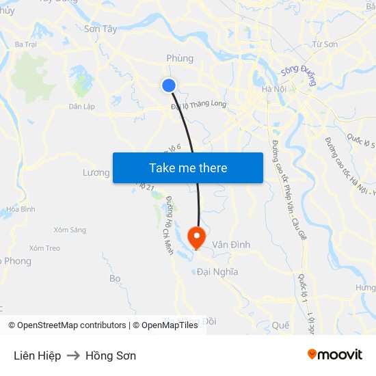 Liên Hiệp to Hồng Sơn map